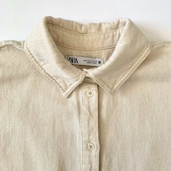 Zara Twill Denim Shirt Jacket Balloon Sleeve Collar Coastal Grandma Coquette - Picture 3 of 11